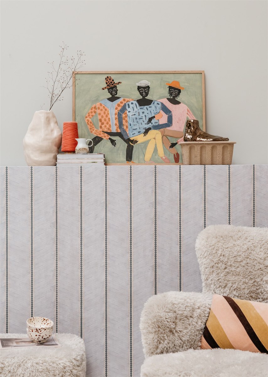 Behang Chevron denimblauw