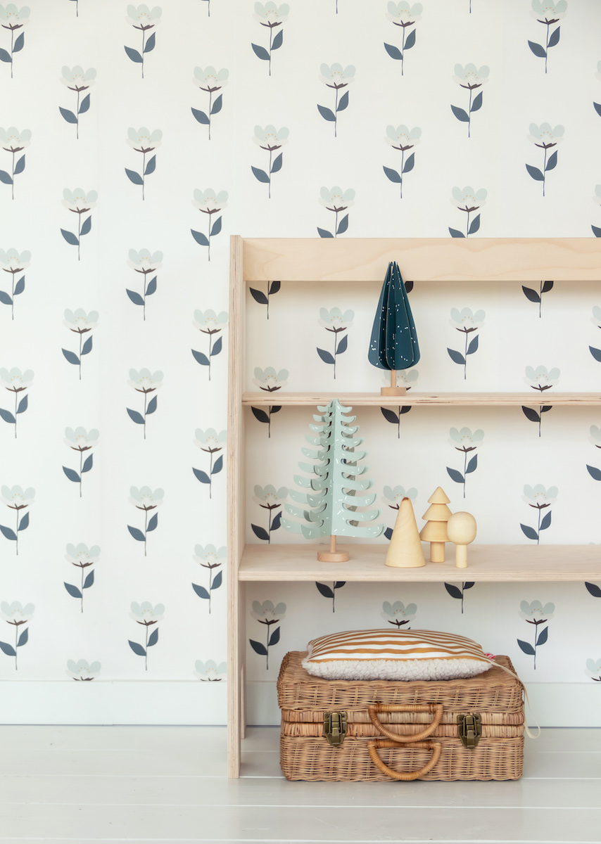 Behang Retrobloem blauw