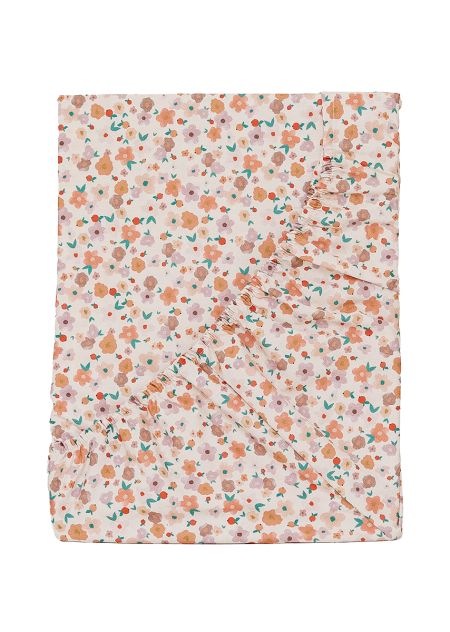 Hoeslaken Joy - 90x200cm - bloemen print roze 