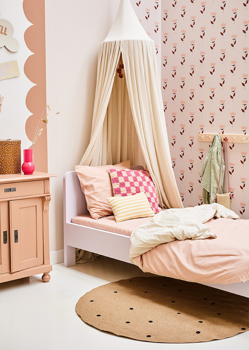 Behang Retrobloem roze