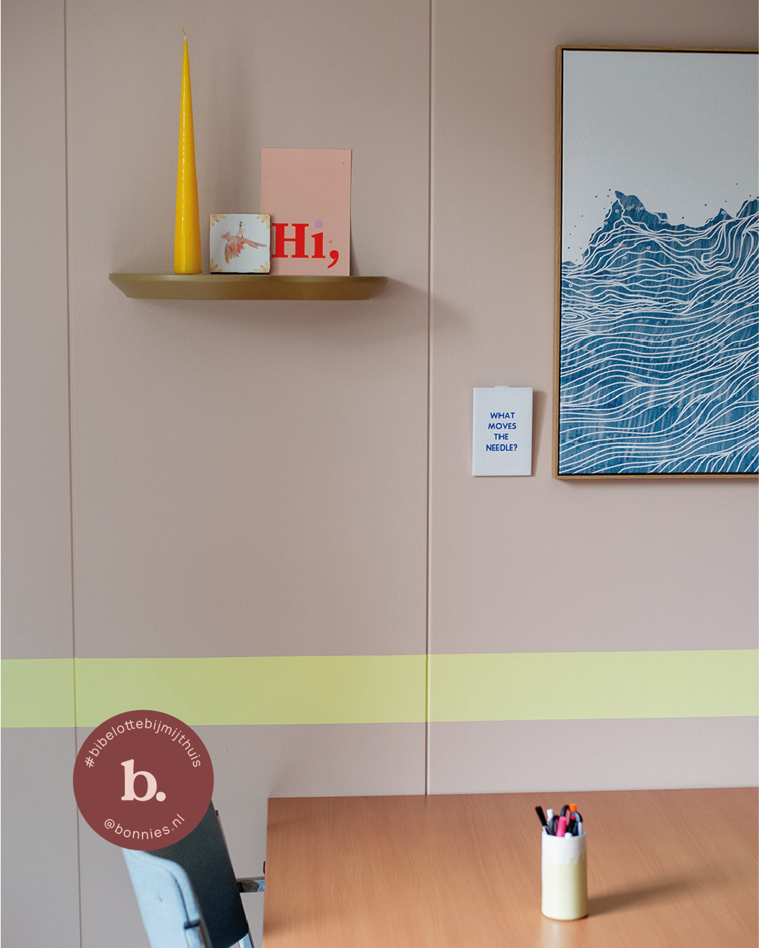 Wandplank Alvar wave - toffee en muurverf Poeder en Citroen - @bonnies.nl